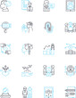 © Nina - Linked groups linear icons set. Nerking, Collaboration, Professionalism, Engagement, Community, Connectivity, Conversation line vector and concept signs. Interaction,Alliance,Association outline