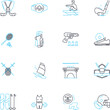 © Nina - Retreat linear icons set. Solitude, Renewal, Serenity, Tranquility, Reflection, Meditation, Relaxation line vector and concept signs. Rejuvenation,Silence,Wellness outline illustrations