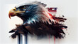 Bald Eagle close-up and vintage America flag flying in back. Concept National holidays , Flag Day, Veterans Day, Memorial Day, Independence Day, Patriot Day  Ai generated image