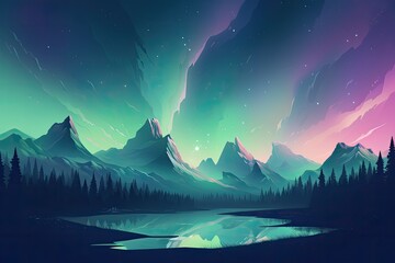 Wall Mural - aurora borealis in the mountains. generative ai.