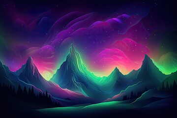 Wall Mural - aurora borealis in the mountains. generative ai.