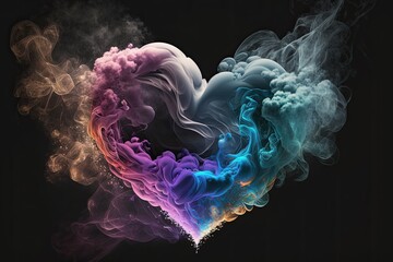 Wall Mural - Colorful love heart shaped smoke. Generative AI.