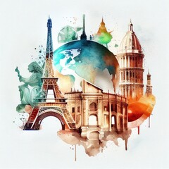 Canvas Print - France in watercolor style by Generative AI