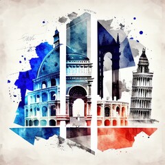 Wall Mural - Europein watercolor style by Generative AI