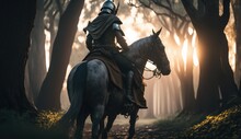 Knight Riding Horse In The Forest