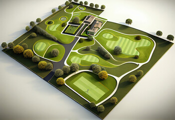 Wall Mural - Top down view of greenery golf court