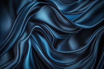 AI generated beautiful elegant blue soft silk satin fabric background with waves and folds