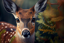 Beautiful Abstract, White-Tailed Deer On Autumn Leaves Background. Generative AI Technology.