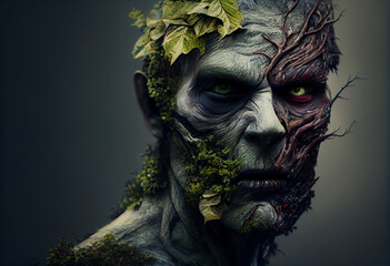 Aufkleber - Beautiful abstract, Zombie on autumn leaves background. Generative AI technology.