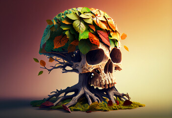 Poster - Beautiful abstract, Zombie on autumn leaves background. Generative AI technology.
