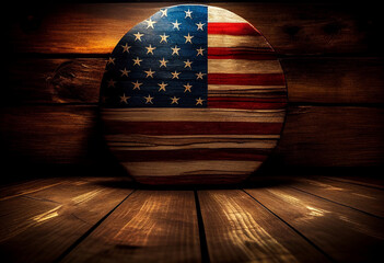 Wall Mural - Wooden background with an overlayed American flag, veterans day concept. Generative AI