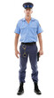 © Harsh/peopleimages.com - Portrait, police man and officer with gun standing isolated on transparent png background. Law enforcement, firearm or mature policeman, cop or serious male security guard holding weapon for justice.