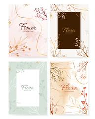 Sticker - Modern Floral Frame. Elegant abstract background. Universal hand drawn floral templates in warm colors perfect for an autumn or summer wedding and birthday invitations