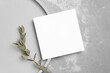 Blank thank you card mockup on grey background, paper card with copy space