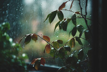Rain Falls On The Plants And Leaves Awakening New Life, Generative Ai
