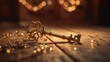 © ArtStage - A gold key lies on the ground with a golden sparks background. AI generated