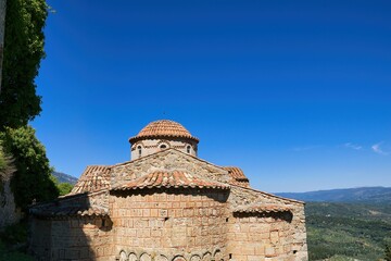 Poster - medieval architecture, the castle town of Mystras.  church in medieval city. Mistras, Greece