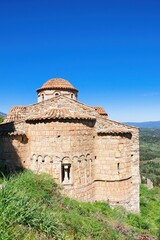 Sticker - medieval architecture, the castle town of Mystras.  church in medieval city. Mistras, Greece