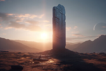 generative ai captures the mystery of the alien monolith - detailed image of a monolith standing on 