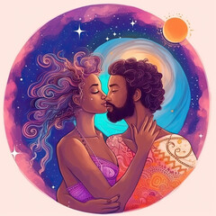 Wall Mural - tantra couple soulmate kissing love - by generative ai