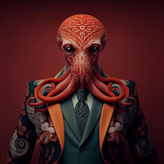 Wall Mural - Realistic lifelike octopus in dapper high end luxury formal suit and shirt, commercial, editorial advertisement, surreal surrealism.