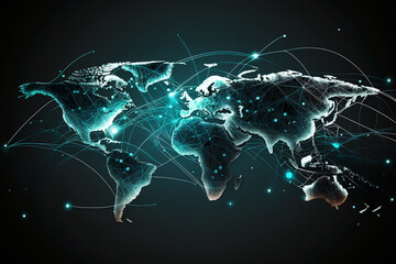 Wall Mural - Global network connection - Illustration - World map point and line composition - concept of global