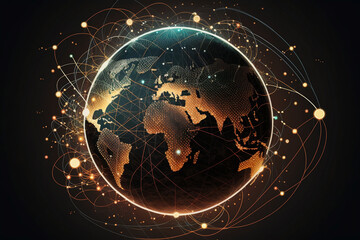 Wall Mural - Global network connection - Illustration - World map point and line composition - concept of global