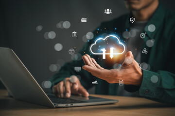 Big data and analytics visualization technology with Database storage cloud technology file data transfer sharing, cyber, information for financial online marketing.