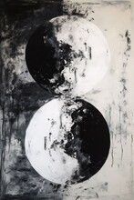 Monocromatic Painting With Two Circles. Symbol Of Duality Created Using Generative AI Tools