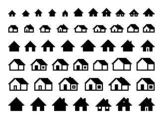 home icon, house icon, 8bit pixel vector symbol. 8 bit pixelated icon sheet, isolated, no background. 