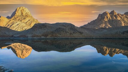 Wall Mural - Namibia, reflection of the mountains in the Namib desert