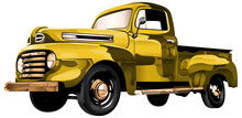 Retro Vintage American Classic Car In Yellow
