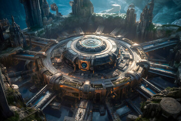 Wall Mural - ancient alien city or base on an alien planet. lost ancient civilizations heritage concept. created 