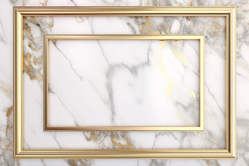 Wall Mural - Rectangle gold frame on white marble background. Created with Generative AI Technology