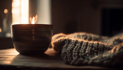 Poster - Cozy winter night  Glowing flame, comfortable wool, candlelight generated by AI