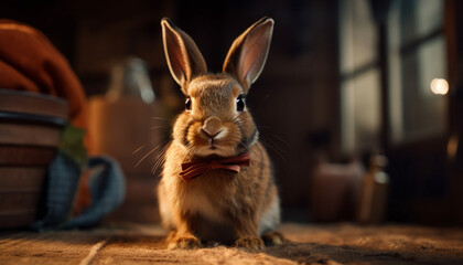 Sticker - Fluffy ear of young rabbit celebrates indoors generated by AI