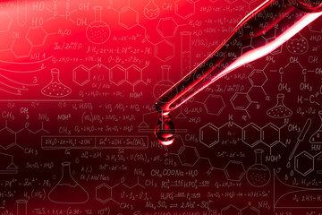 Wall Mural - macro science experiment pipette surface, top macro view of chemical droplet injecting oil into clea