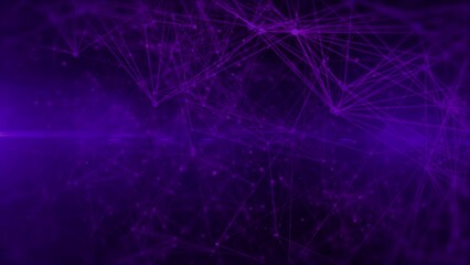 Leinwandbilder - Technology digital purple low poly connection flowing wave with glow lens flare futuristic structure. Big data visualization seamless loop 4K motion background.