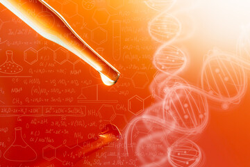 Wall Mural - macro science experiment pipette surface,top view macro shot of chemical dropper injects oil into cl