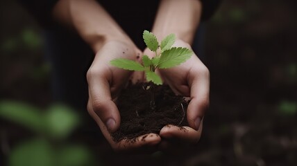 AI Generative. AI Generative. Photography concept of man holding earth with a little green glowing seedling that is sprouting. Photo of new life beginning inspiration. Graphic Art Illustration.