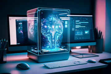 Concept de l'intelligence artificielle travaillant en autonomie avec  les ordinateurs - Générative ia