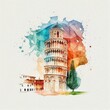 Pisa Tower in watercolor style by Generative AI
