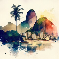 Wall Mural - Rio De Janeiro in watercolor style by Generative AI