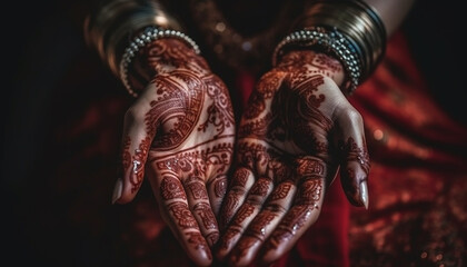 Wall Mural - Sensuous henna adorns the hand of beauty generated by AI