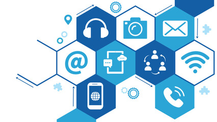 Wall Mural - mobile communication, social media concept - vector illustration