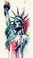 Statue of Liberty in New York in watercolor style by Generative AI