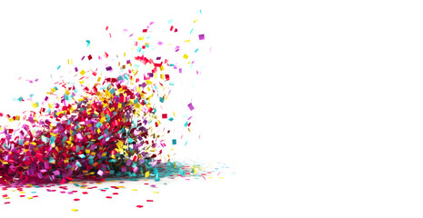 Banner of colorful confetti, flying up into the air with copyspace, generative AI