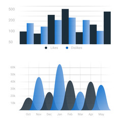 Poster - Graphic charts. Infographic statistic bars. Diagram for business data presentation. Comparison histogram elements. Information visualization. Analysis report. Vector analytic graphs set