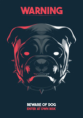 Wall Mural - Angry Bulldog With Spiked Collar Warning Sign