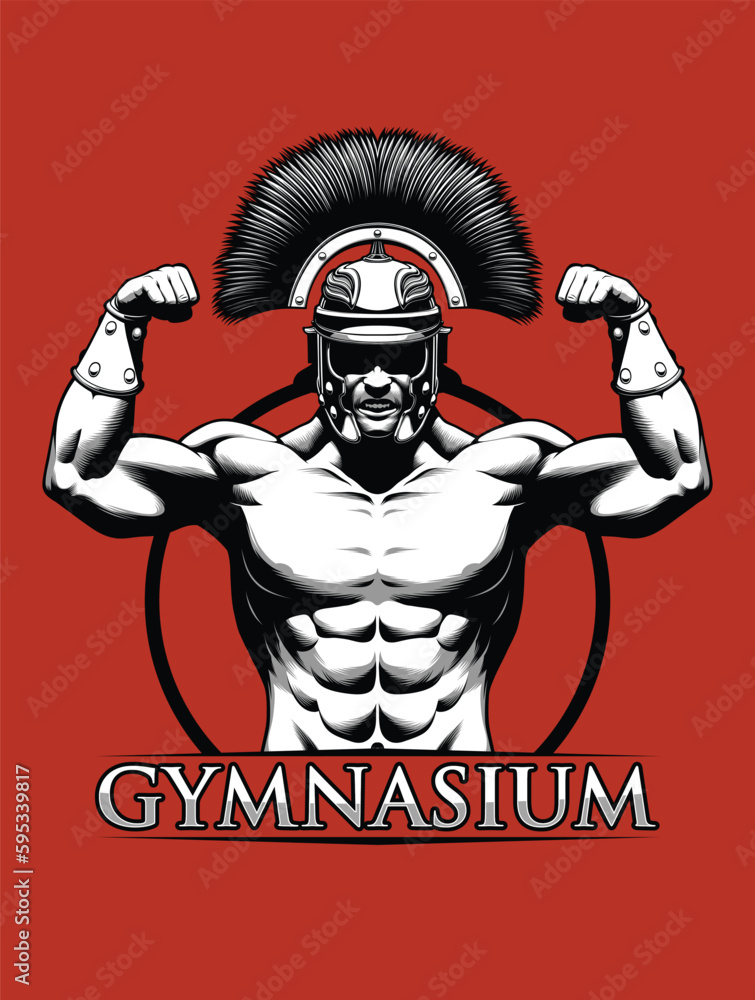 Bodybuilder Wearing Centurion Helmet Showing Off His Ripped Body Stock ...